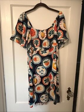next Navy Off-Shoulder Citrus Print Dress